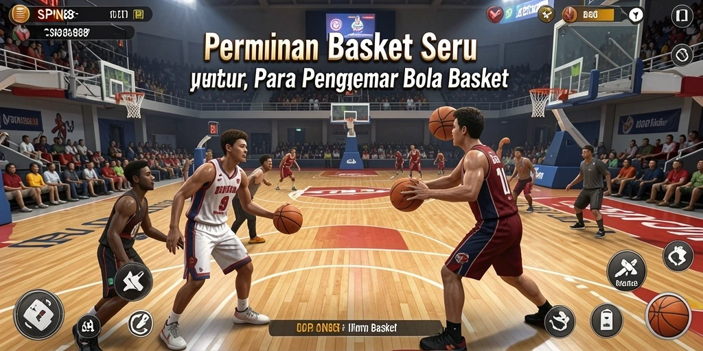 Antarmuka SPN88 menampilkan suasana pertandingan basket yang seru.